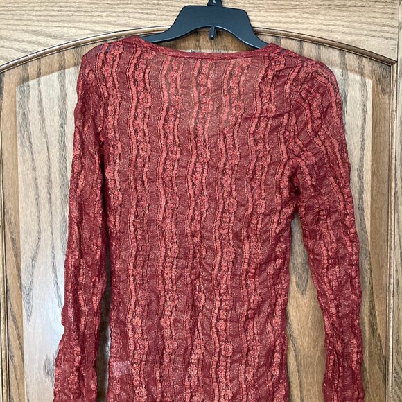 BKE Red Lacy Top, Long Sleeve for Layering - Picture 2 of 4